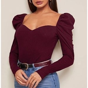 Ribbed Puff Sleeve Top